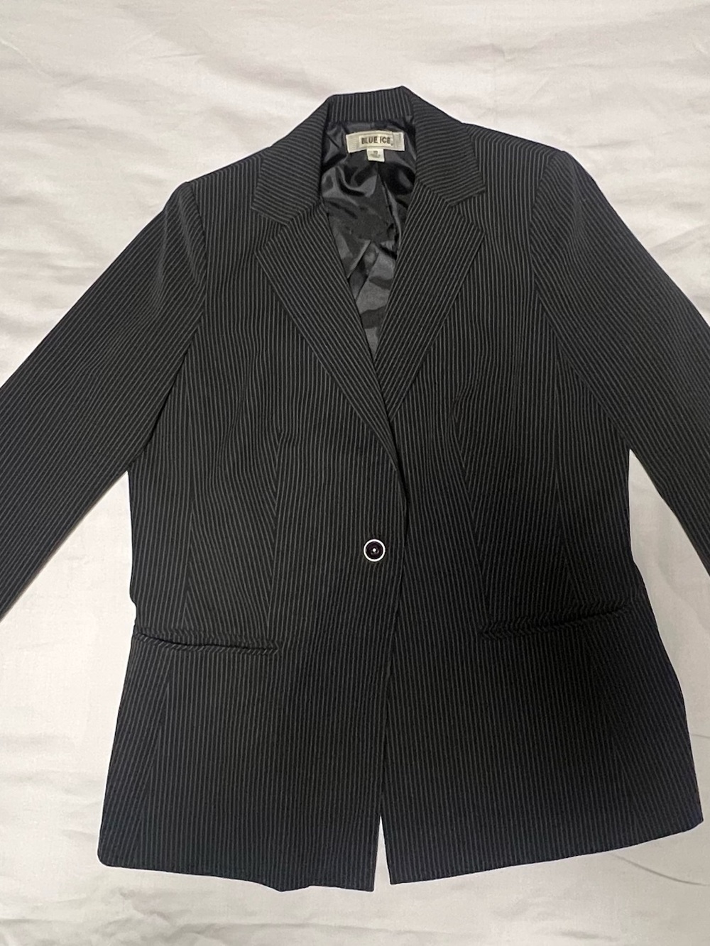 Vintage Blue Ice SZ 10 Pinstripe Blazer Office Siren Corporate Chic